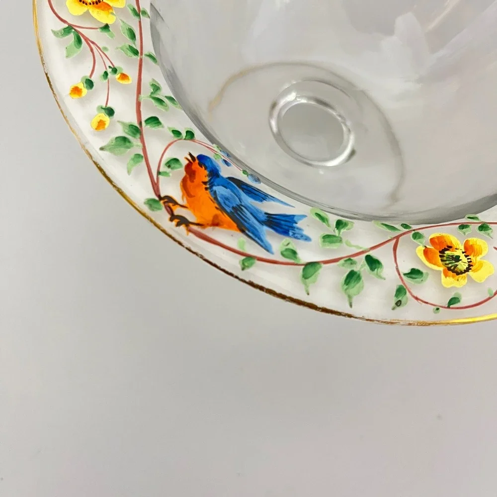 Vintage Westmorland Hand Painted Blue Bird‎ Floral Garden Compote Pedestal Dish